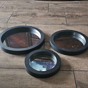3 Pc. Black Round Wall Mirror Set